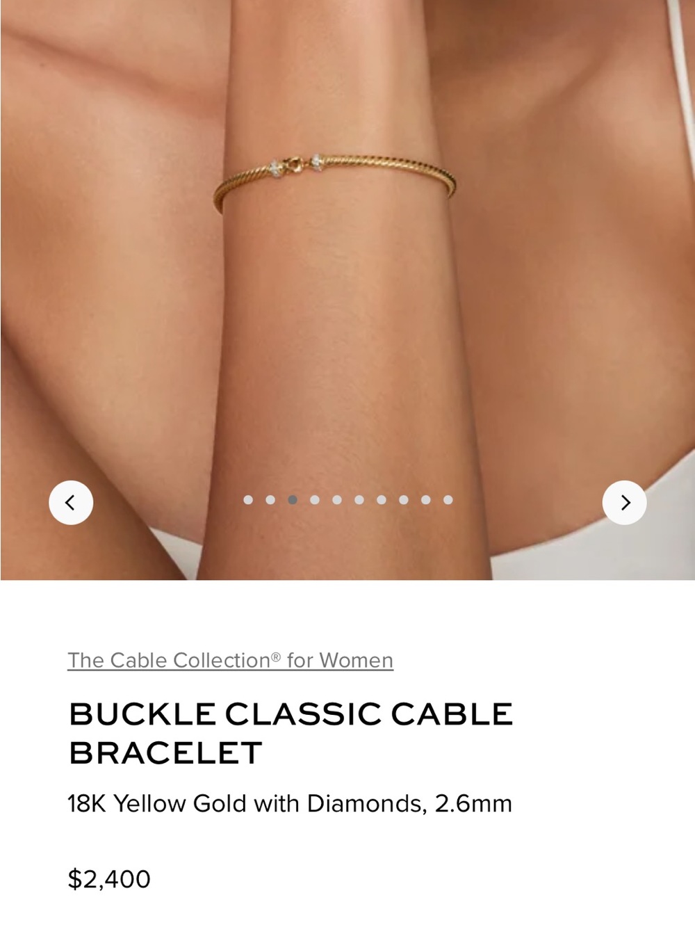 David Yurman 18K Yellow Gold with Diamonds Buckle Classic Cable Bracelet 2.6mm - Picture 14 of 14
